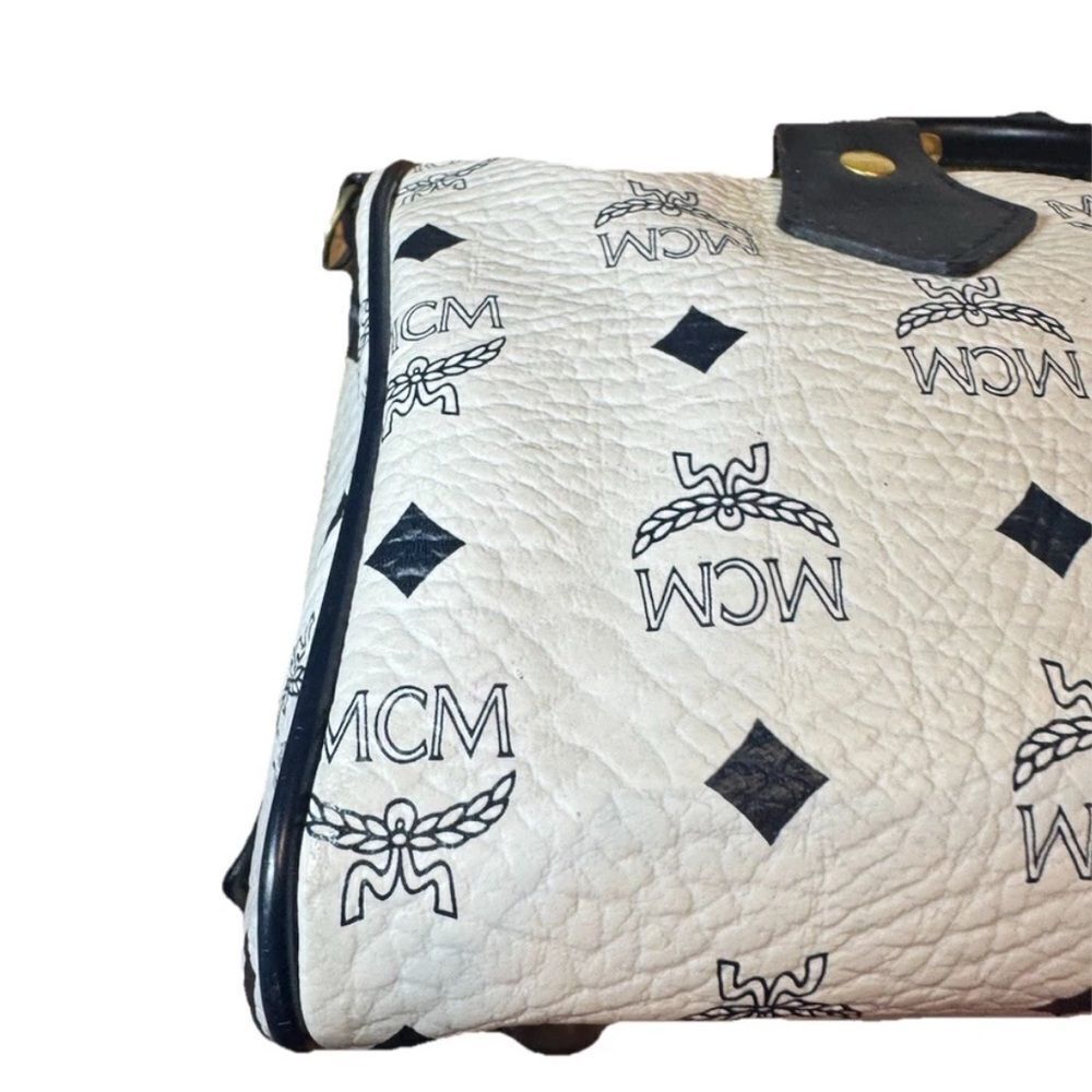 MCM Navy Blue & White Coated Canvas Viestos 2way Boston Bag Auth Vtg - Picture 16 of 16